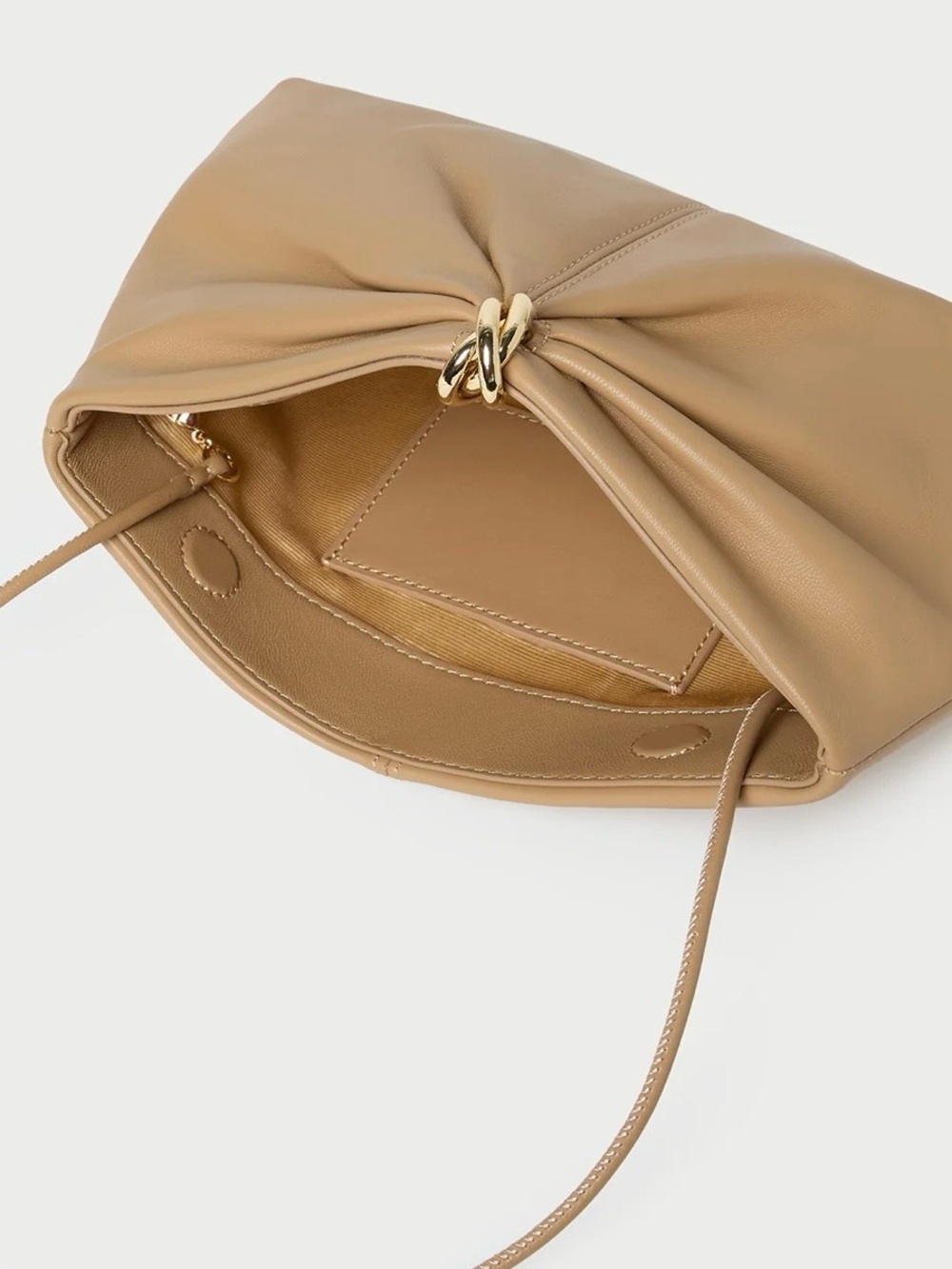 Corrine Khaki Leather Gathered Clutch